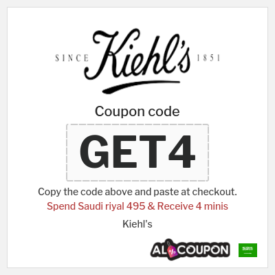 Coupon for Kiehl's (GET4) Spend Saudi riyal 495 & Receive 4 minis