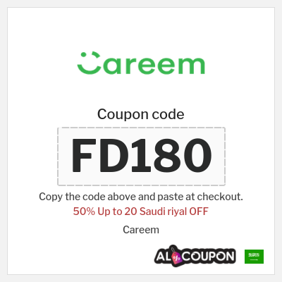 Coupon for Careem (FD180) 50% Up to 20 Saudi riyal OFF