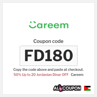 Coupon for Careem (FD180) 50% Up to 20 Jordanian Dinar OFF