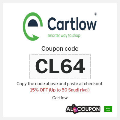Coupon for Cartlow (CL64) 15% OFF (Up to 50 Saudi riyal)