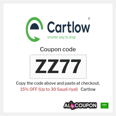Coupon for Cartlow (ZZ77) 15% OFF (Up to 30 Saudi riyal)