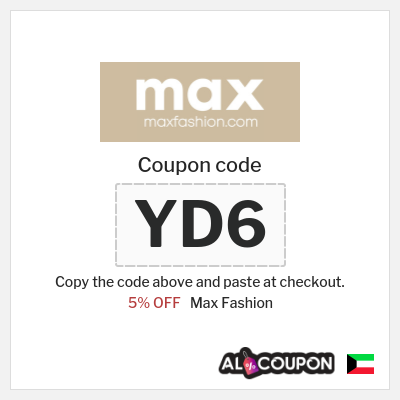 Coupon for Max Fashion (YD6) 5% OFF 