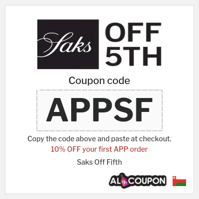 Coupon discount code for Saks Off Fifth Designer sale up to 90%