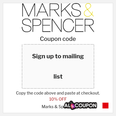 Coupon for Marks & Spencer (Sign up to mailing list) 10% OFF