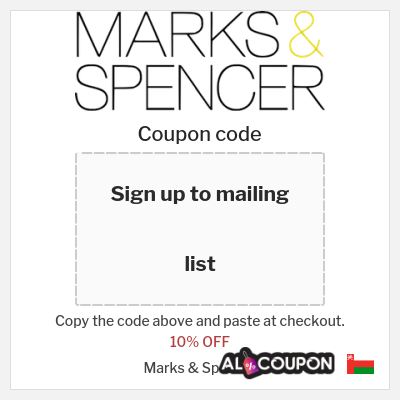 Coupon for Marks & Spencer (Sign up to mailing list) 10% OFF