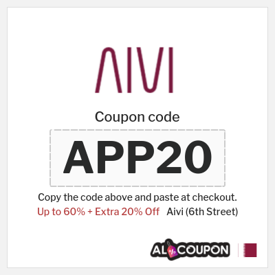 Coupon for Aivi (6th Street) (APP20) Up to 60% + Extra 20% Off