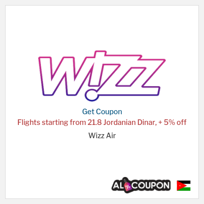 Coupon for Wizz Air Flights starting from 21.8 Jordanian Dinar, + 5% off 