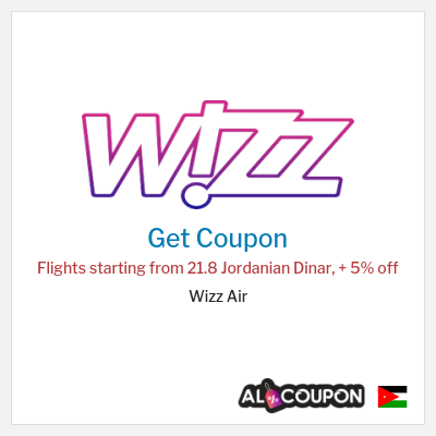 Coupon for Wizz Air Flights starting from 21.8 Jordanian Dinar, + 5% off 