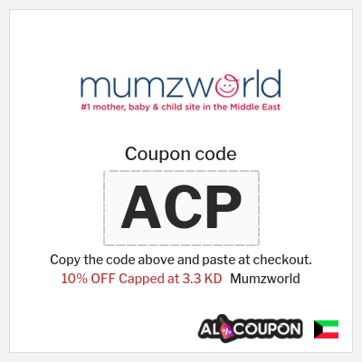 Coupon for Mumzworld (ACP) 10% OFF Capped at 3.3 KD
