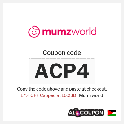 Coupon for Mumzworld (ACP4) 17% OFF Capped at 16.2 JD