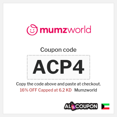 Coupon for Mumzworld (ACP4) 16% OFF Capped at 6.2 KD