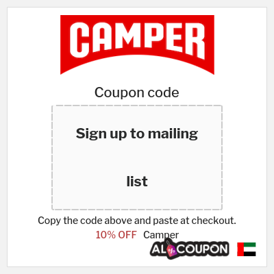 Coupon for Camper (Sign up to mailing list) 10% OFF