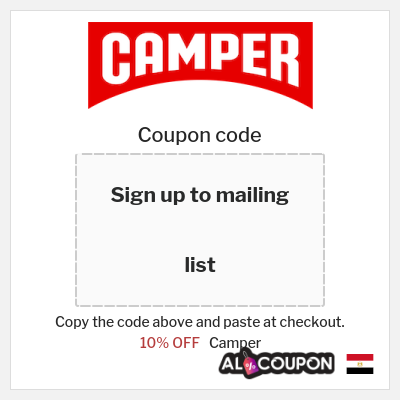 Coupon for Camper (Sign up to mailing list) 10% OFF