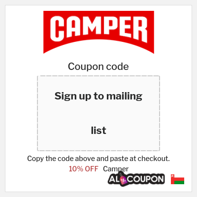 Coupon for Camper (Sign up to mailing list) 10% OFF