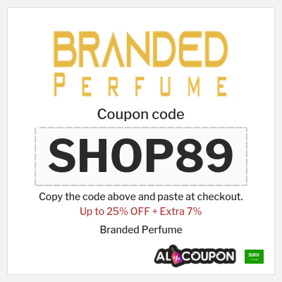 Coupon for Branded Perfume (SHOP89) Up to 25% OFF + Extra 7%