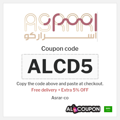 Coupon for Asrar-co (ALCD5) Free delivery + Extra 5% OFF