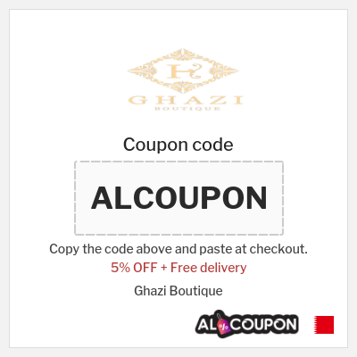 Coupon for Ghazi Boutique (ALCOUPON) 5% OFF + Free delivery