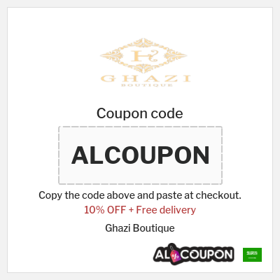 Coupon for Ghazi Boutique (ALCOUPON) 10% OFF + Free delivery