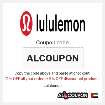 Coupon for Lululemon (ALCOUPON) 11% OFF all your orders + 5% OFF discounted products