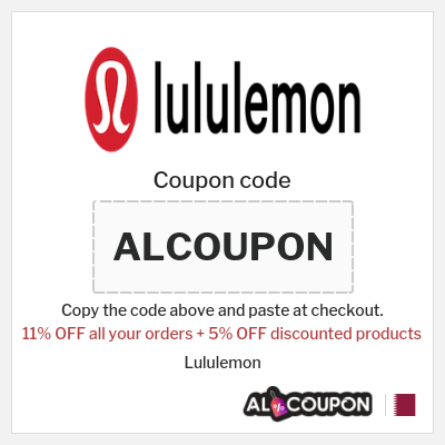 Coupon for Lululemon (ALCOUPON) 11% OFF all your orders + 5% OFF discounted products