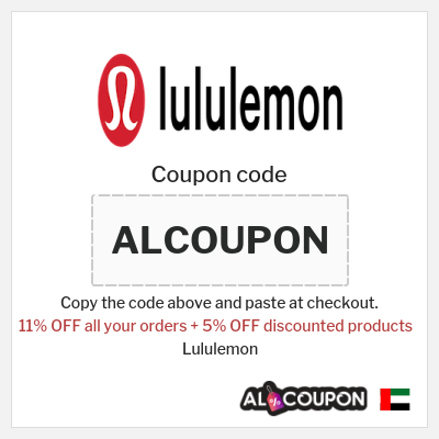 Coupon for Lululemon (ALCOUPON) 11% OFF all your orders + 5% OFF discounted products