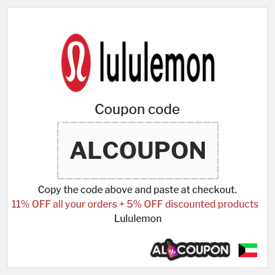 Coupon for Lululemon (ALCOUPON) 11% OFF all your orders + 5% OFF discounted products