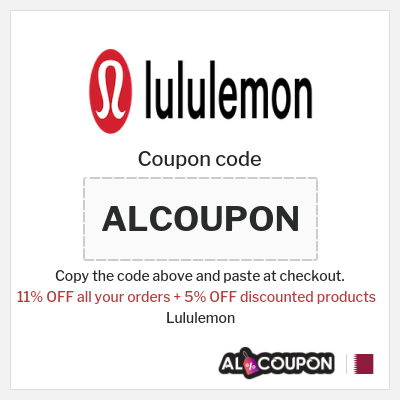 Coupon for Lululemon (ALCOUPON) 11% OFF all your orders + 5% OFF discounted products