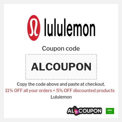 Coupon for Lululemon (ALCOUPON) 11% OFF all your orders + 5% OFF discounted products