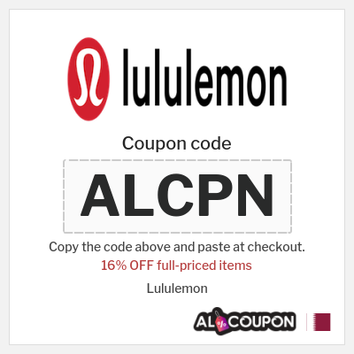 Coupon for Lululemon (ALCPN) 16% OFF full-priced items