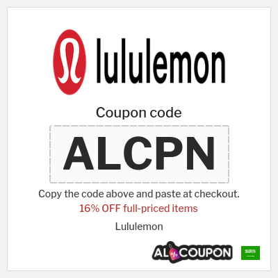 Coupon for Lululemon (ALCPN) 16% OFF full-priced items