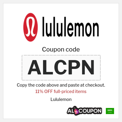 Coupon for Lululemon (ALCPN) 11% OFF full-priced items