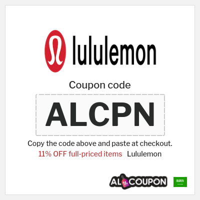 Coupon for Lululemon (ALCPN) 11% OFF full-priced items