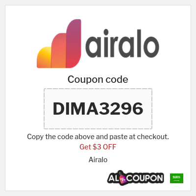 Coupon for Airalo (DIMA3296) Get $3 OFF