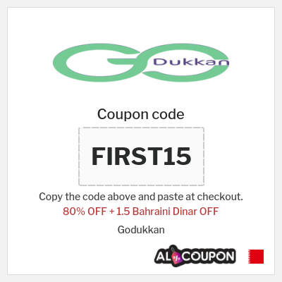 Coupon for Godukkan (FIRST15) 80% OFF + 1.5 Bahraini Dinar OFF