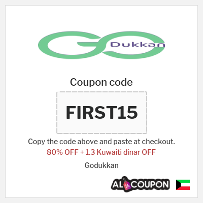 Coupon for Godukkan (FIRST15) 80% OFF + 1.3 Kuwaiti dinar OFF