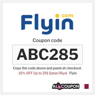 Coupon for Flyin (ABC285) 15% OFF Up to 291 Qatari Riyal
