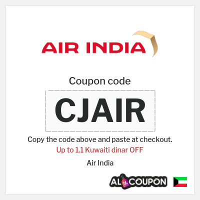 Coupon discount code for Air India Up to 3.7 Kuwaiti dinar OFF