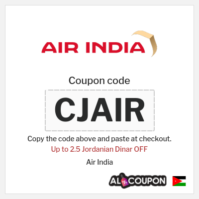 Coupon discount code for Air India Up to 8.6 Jordanian Dinar OFF