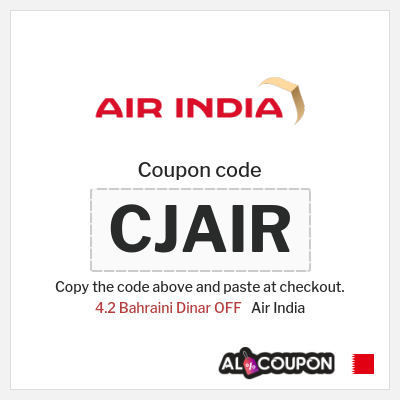 Coupon discount code for Air India Up to 4.2 Bahraini Dinar OFF Promo Codes