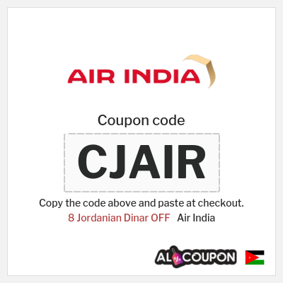 Coupon discount code for Air India Up to 8 Jordanian Dinar OFF Promo Codes