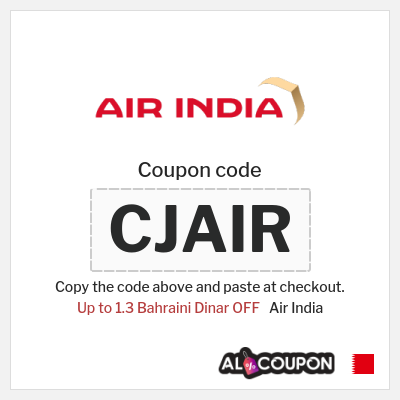 Coupon discount code for Air India Up to 4.5 Bahraini Dinar OFF