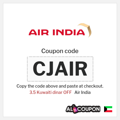 Coupon for Air India (CJAIR) 3.5 Kuwaiti dinar OFF