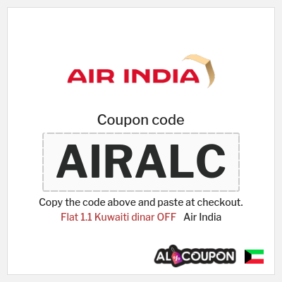 Coupon for Air India (AIRALC) Flat 1.1 Kuwaiti dinar OFF