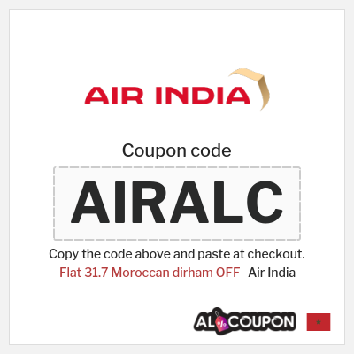 Coupon for Air India (AIRALC) Flat 31.7 Moroccan dirham OFF