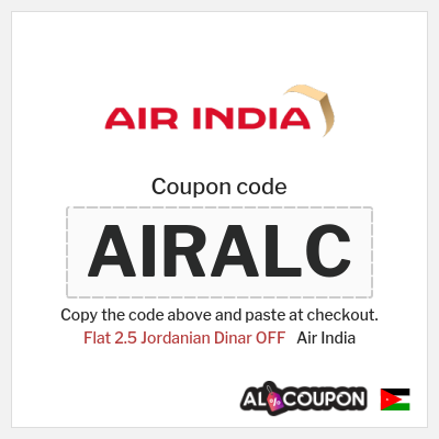 Coupon for Air India (AIRALC) Flat 2.5 Jordanian Dinar OFF
