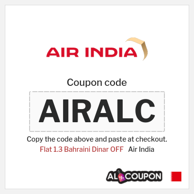 Coupon for Air India (AIRALC) Flat 1.3 Bahraini Dinar OFF