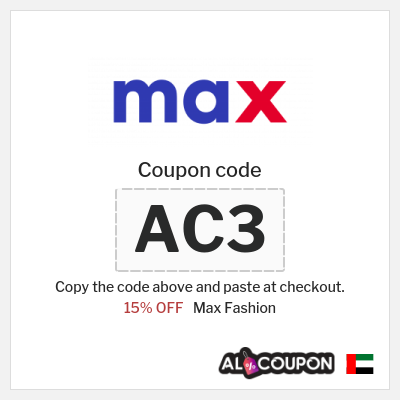 Max Fashion Coupon (AC3) Max First Order Promo Code 2025 | 15% OFF for new customers