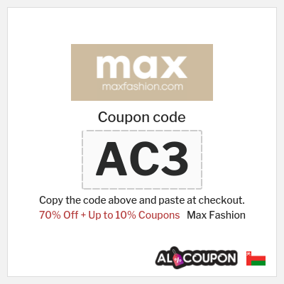Max Fashion Coupon (AC3) Max Fashion Sale + Promo Code