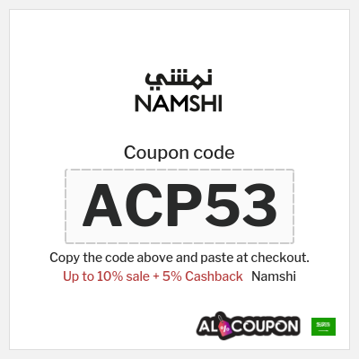 Coupon for Namshi (ACP53) Up to 10% sale + 5% Cashback