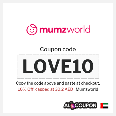 Coupon for Mumzworld (LOVE10) 10% Off, capped at 39.2 AED